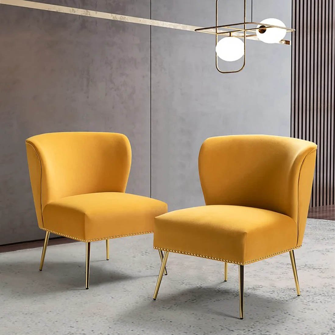 Minimalist Design Yellow Velvet Lounge Chairs Set Of 2 - Decor Smart