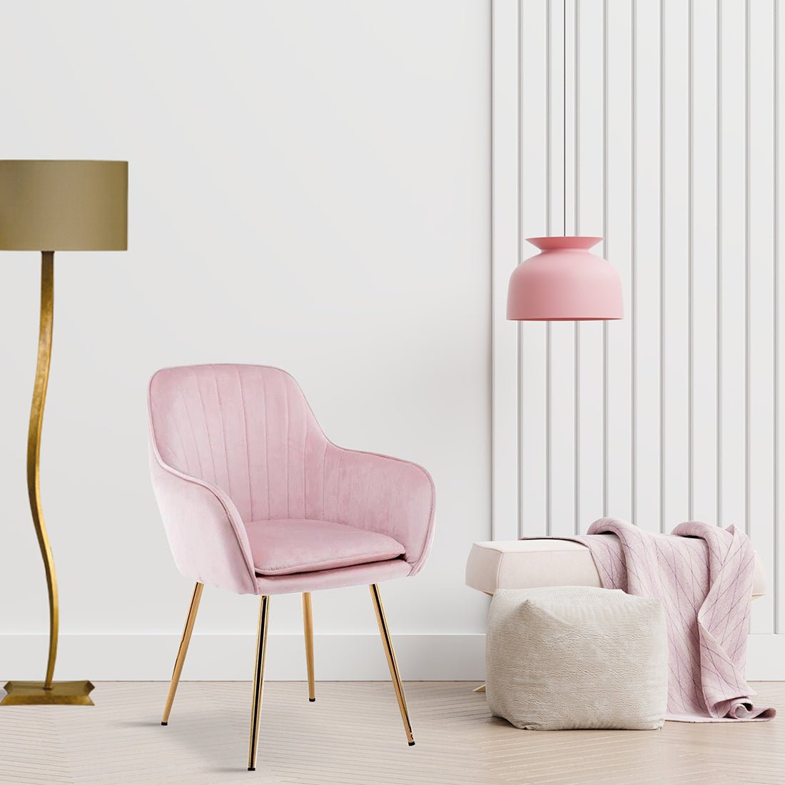 Minimalist High Tufted Back Luxury Baby Pink Sofa Lounge Chair - Decor Smart
