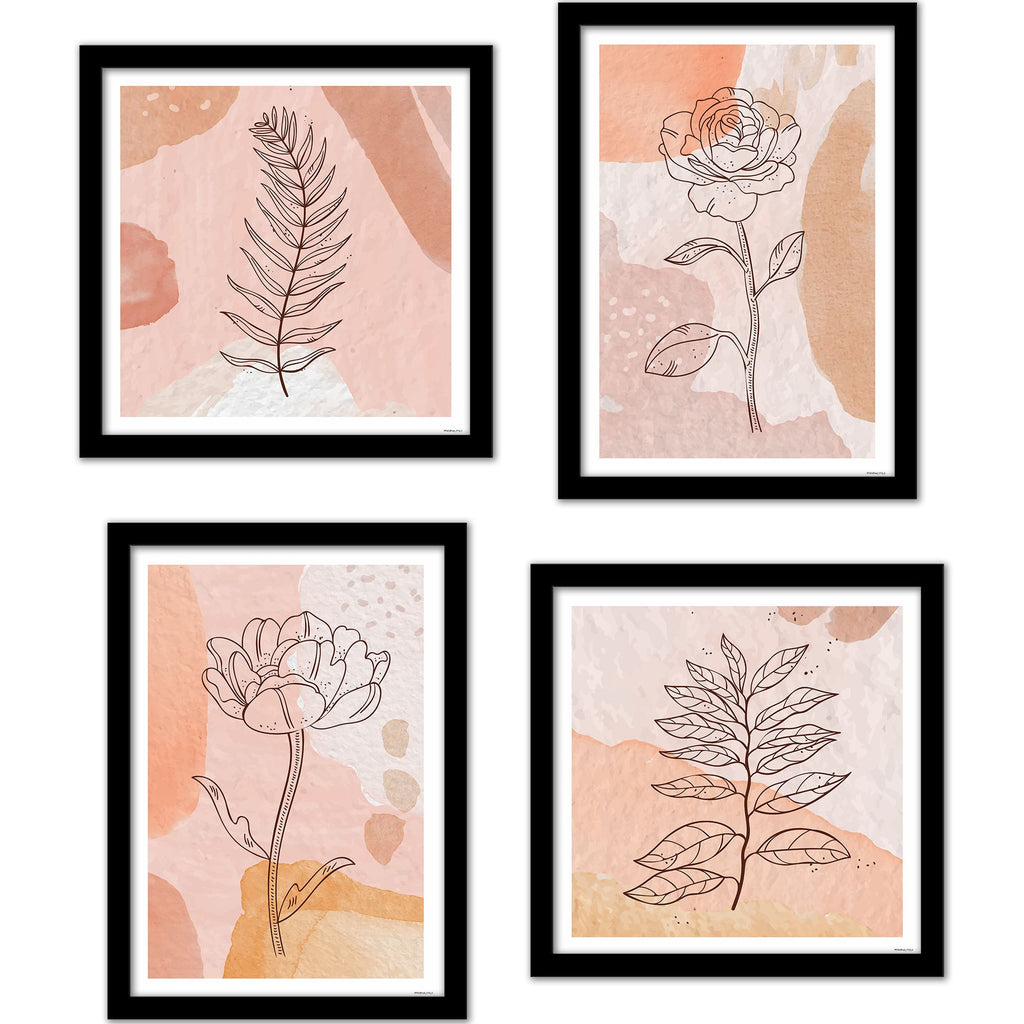 Minimalist Line Art Tree Leaf  Wall Frame Set of Four