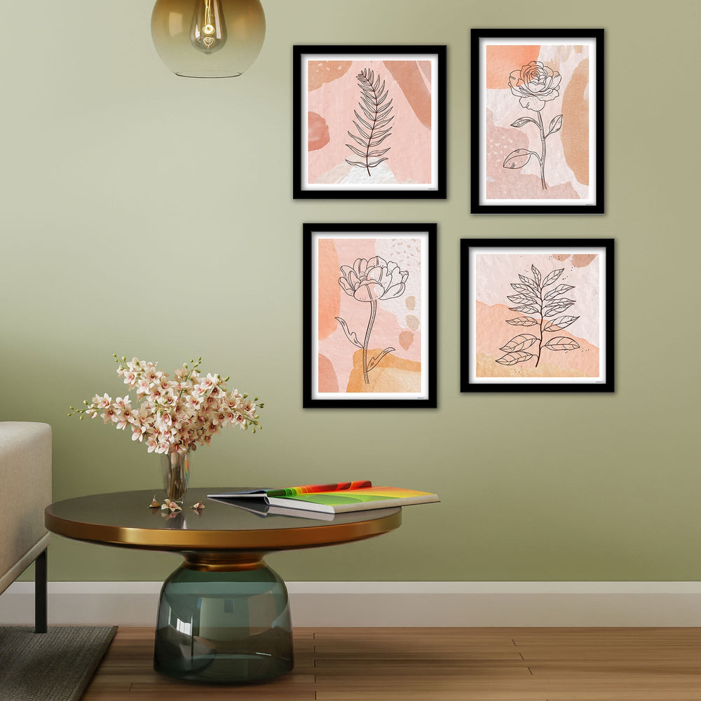 Minimalist Line Art Tree Leaf  Wall Frame Set of Four