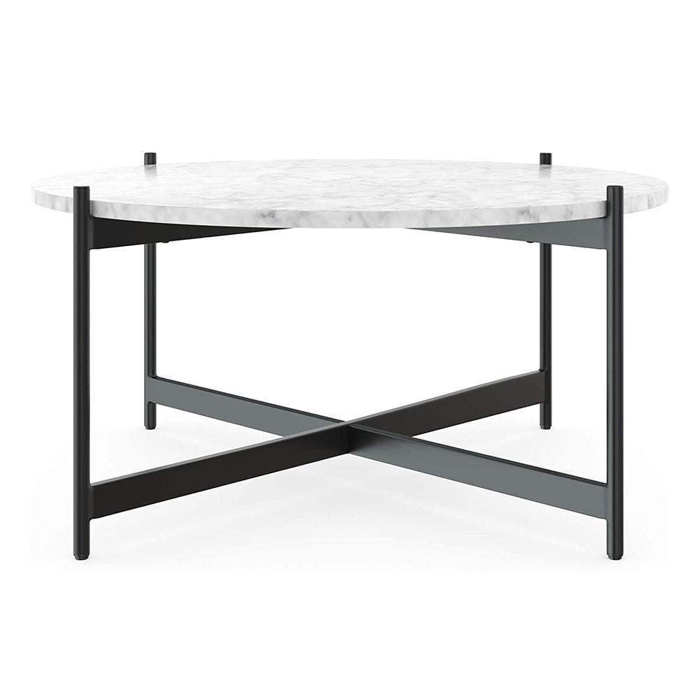 Minimalist Matte Finish Black Metal Centre Table In Criss Cross Design - Decor Smart
