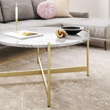 Minimalist Metal Center Table in Criss Cross Matte Finish Gold Base - Decor Smart