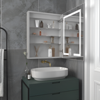 Minimalist Mirror Cabinet with Vertical Light Strips and Storage