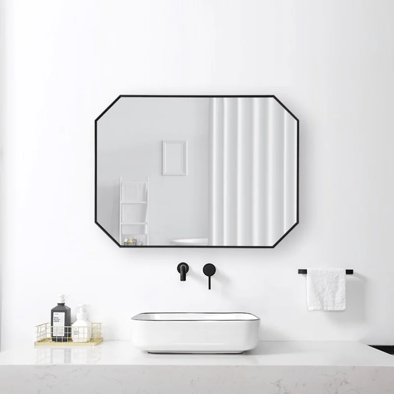 Minimalist Rectangular Designer Black Metal Finish Bathroom Mirror - Decor Smart