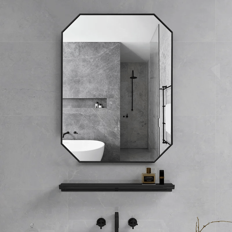 Minimalist Rectangular Designer Black Metal Finish Bathroom Mirror - Decor Smart