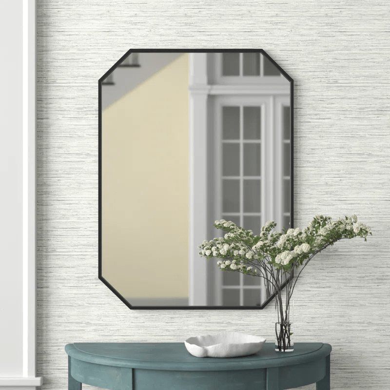 Minimalist Rectangular Designer Black Metal Finish Bathroom Mirror - Decor Smart