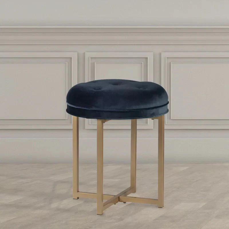 Minimalist Round Stool in Royal Blue and Gold Finish
