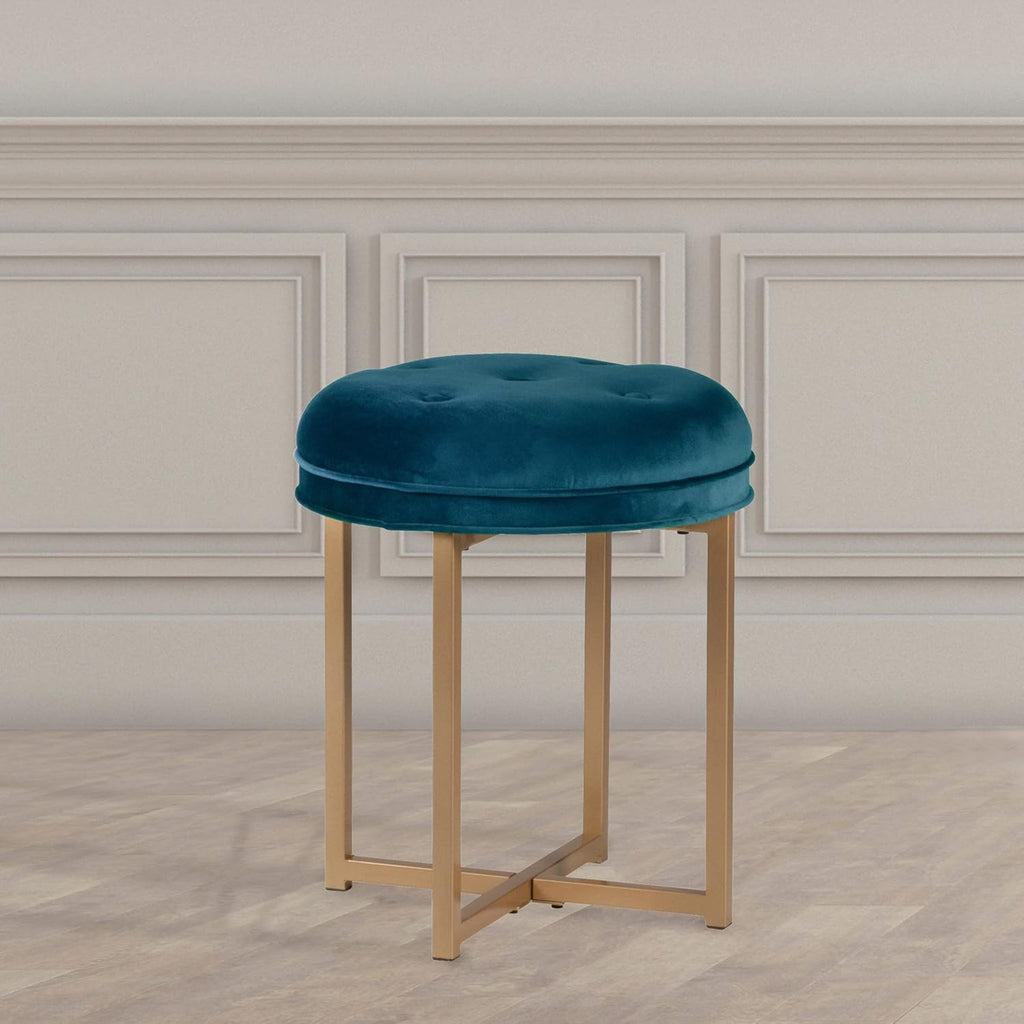 Minimalist Round Stool in Teal and Gold Finish