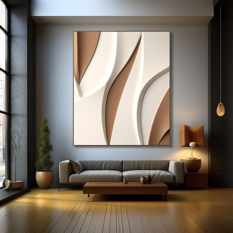 Minimalist Sculptural Wall Decor with Curved Layered Texture