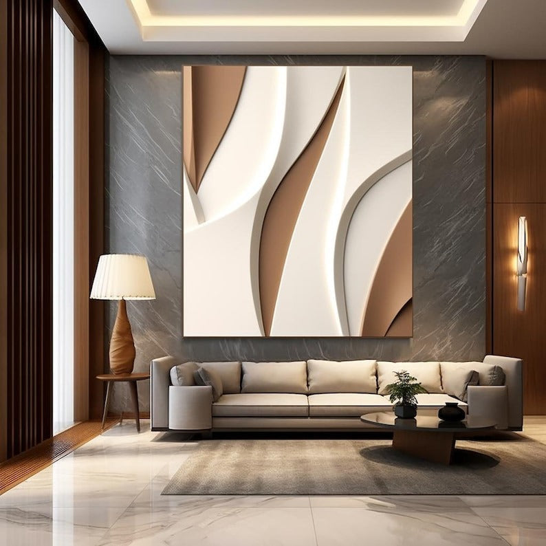Minimalist Sculptural Wall Decor with Curved Layered Texture