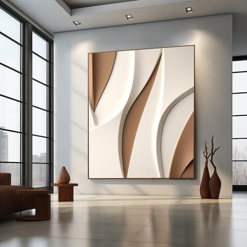 Minimalist Sculptural Wall Decor with Curved Layered Texture