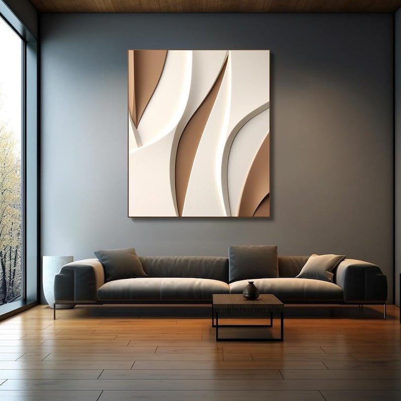 Minimalist Sculptural Wall Decor with Curved Layered Texture