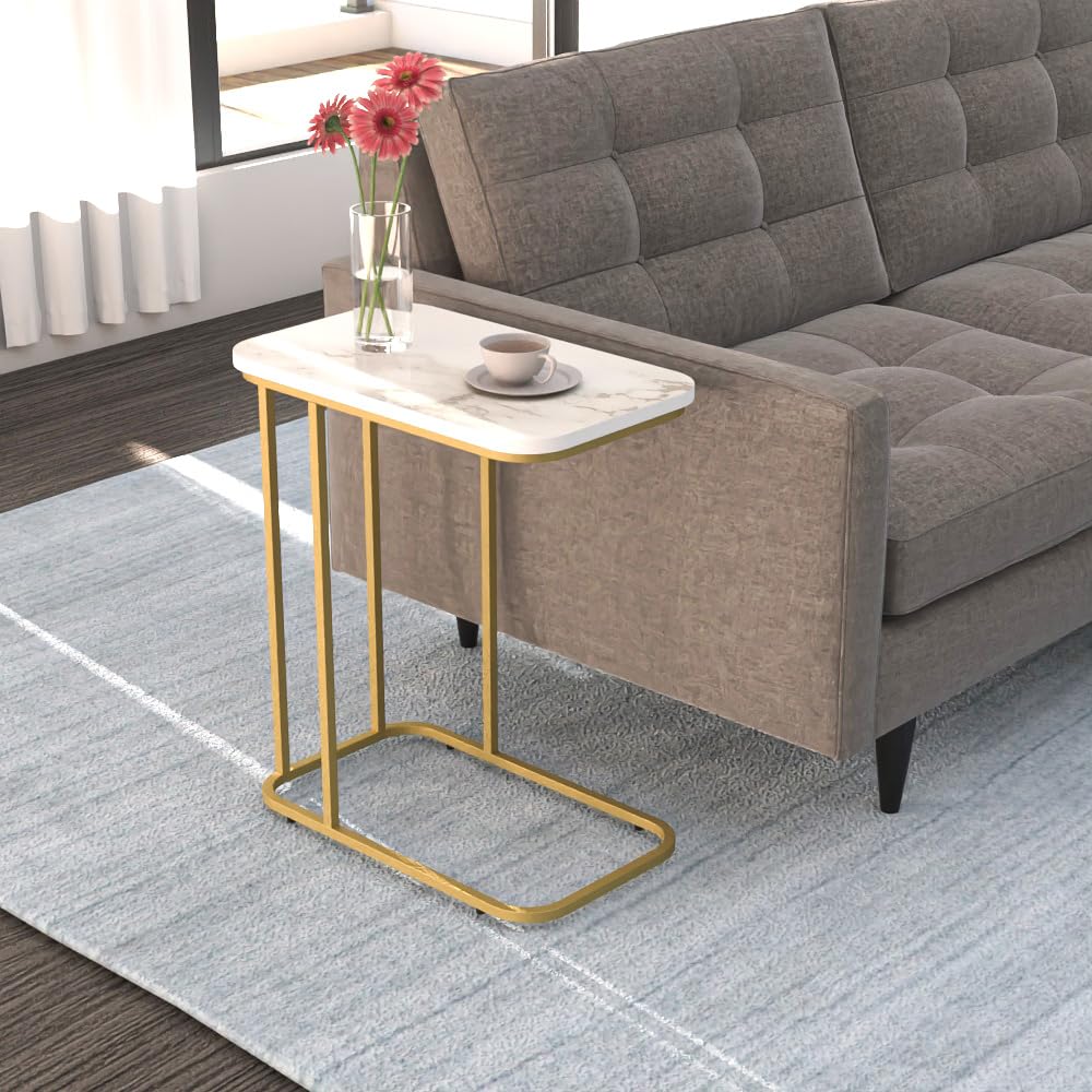 Minimalist Stylish Artistic Designer Side Table with Golden Metal Finish - Decor Smart