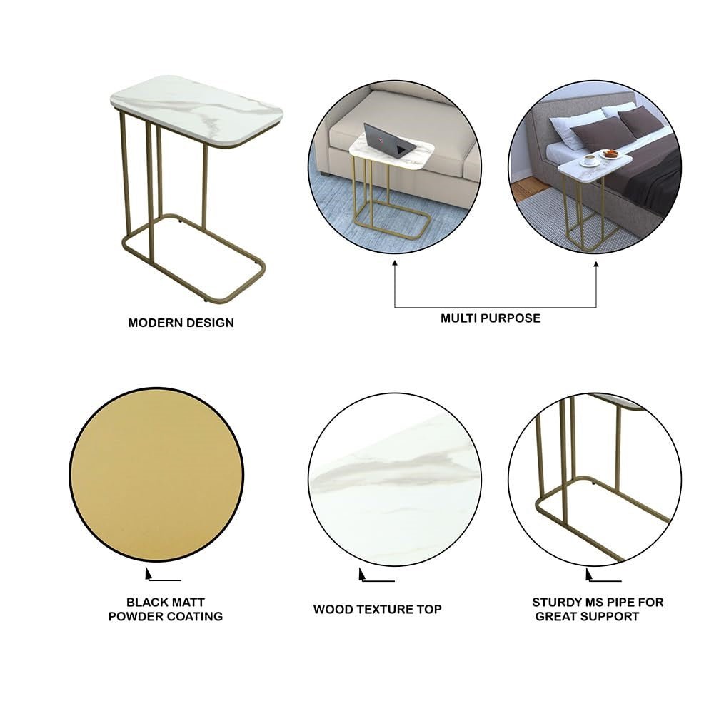 Minimalist Stylish Artistic Designer Side Table with Golden Metal Finish - Decor Smart