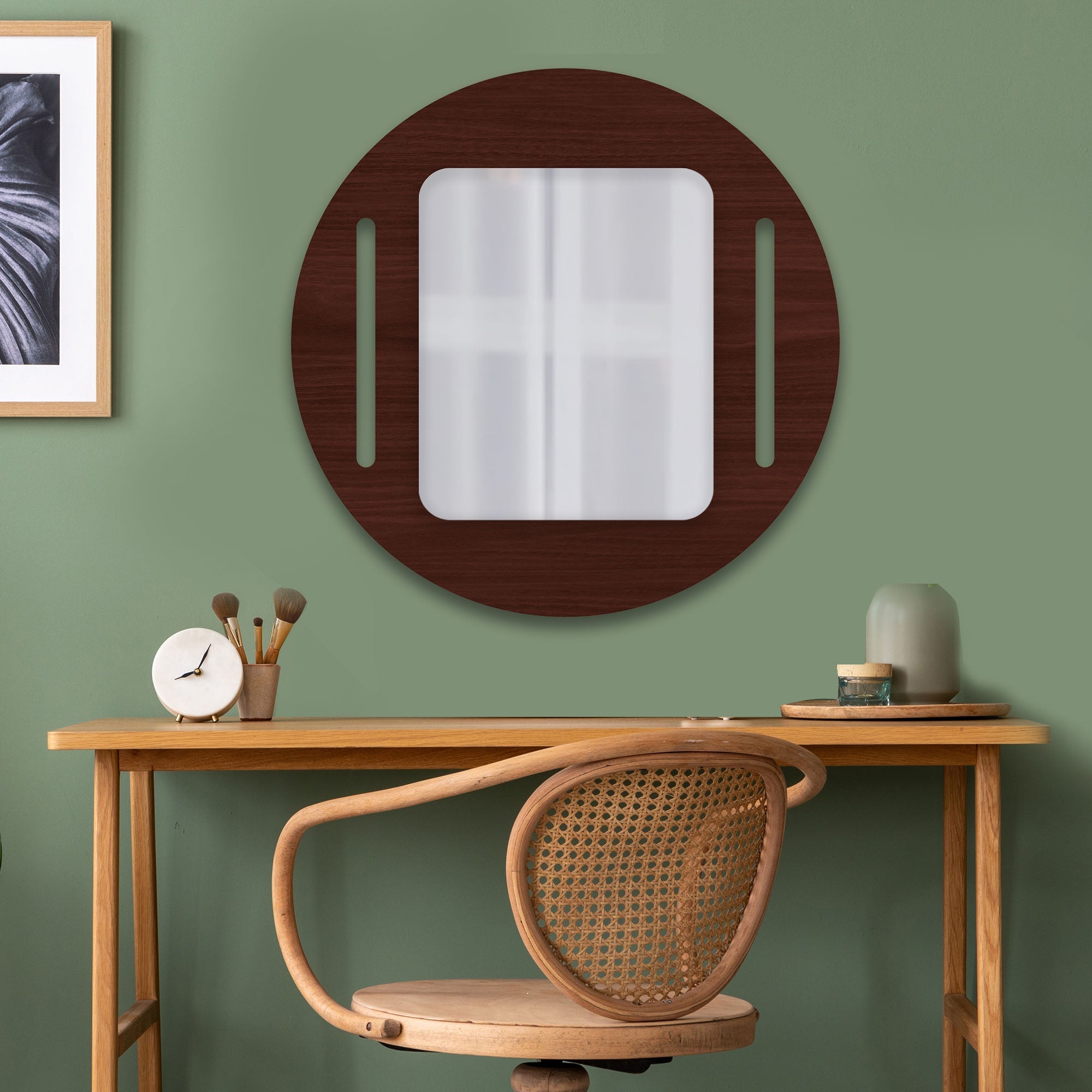Minimalistic Brown Round Shape Wooden Wall Mirror - Decor Smart