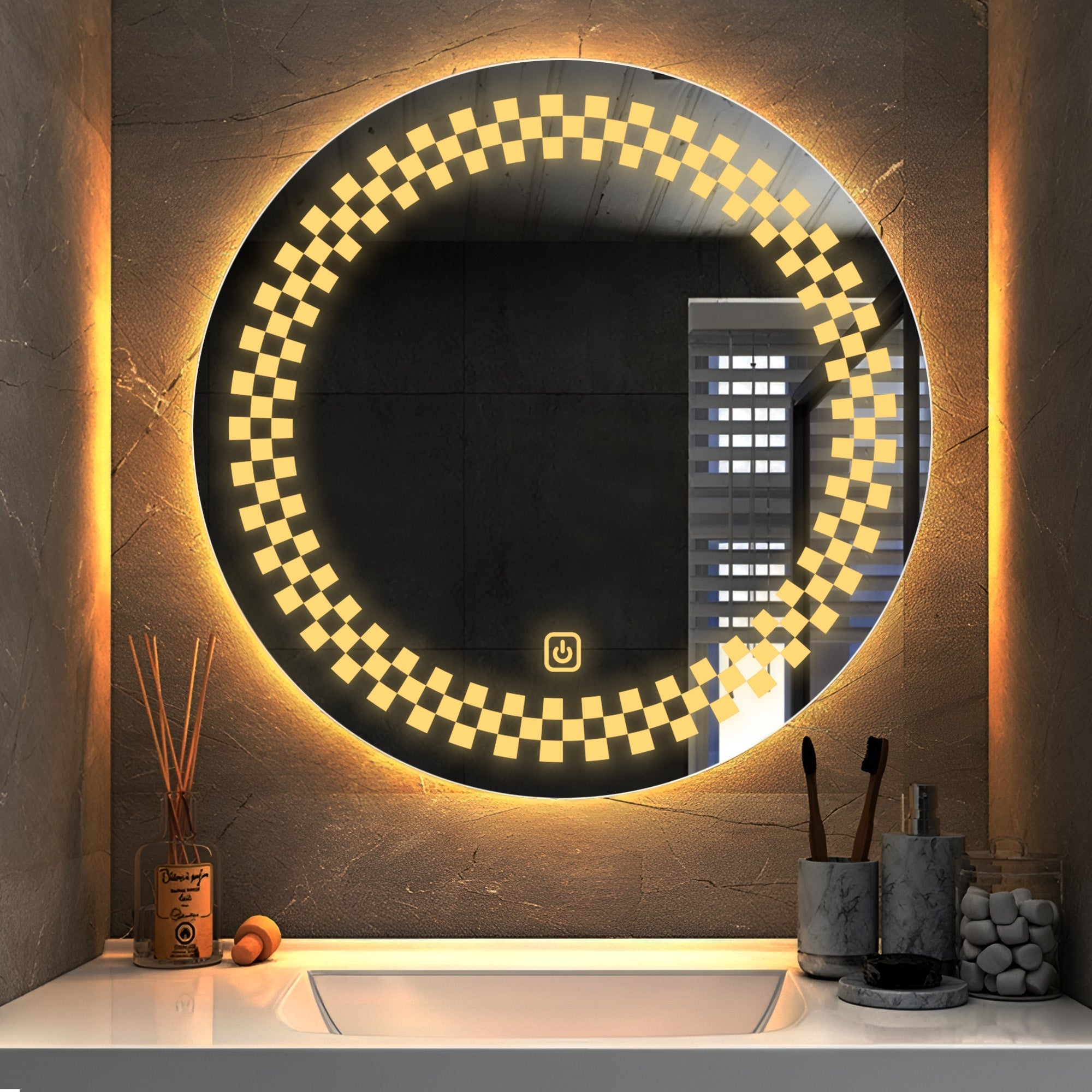 Minimalistic Designer Pattern LED Bathroom Wall Mirror - Decor Smart