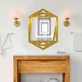 Minimalistic Geometrical Shape Wooden Golden Finish Wooden Vanity Mirror - Decor Smart