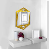 Minimalistic Geometrical Shape Wooden Golden Finish Wooden Vanity Mirror - Decor Smart