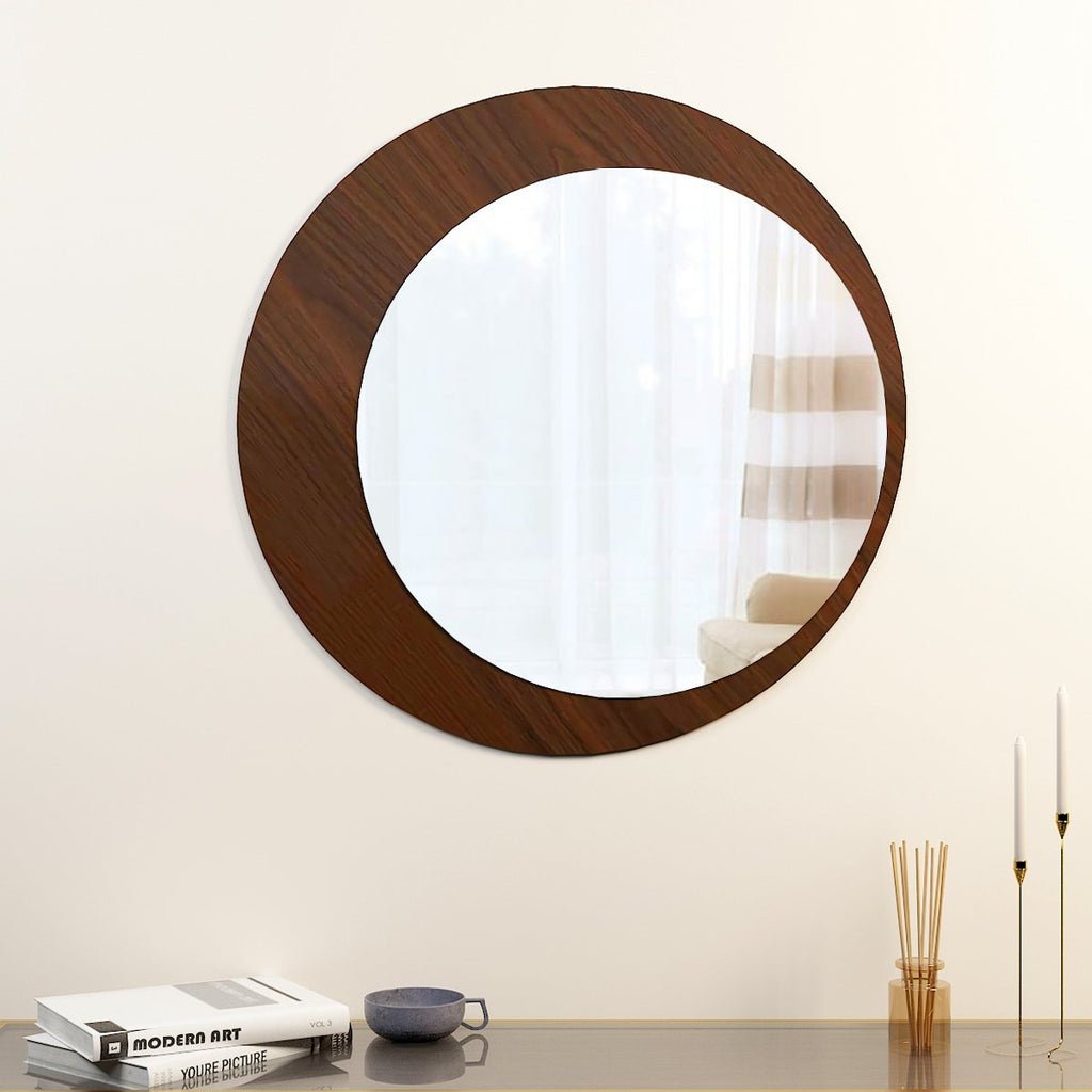 Minimalistic Round Shape Wooden Wall Mirror - Decor Smart