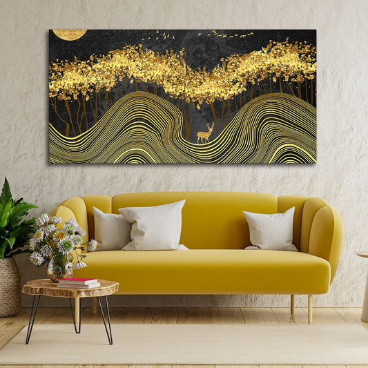Miraculous Landscape with Golden Deer Texture Canvas Wall Painting - Decor Smart