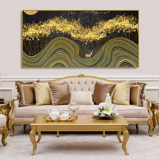 Miraculous Landscape with Golden Deer Texture Canvas Wall Painting - Decor Smart