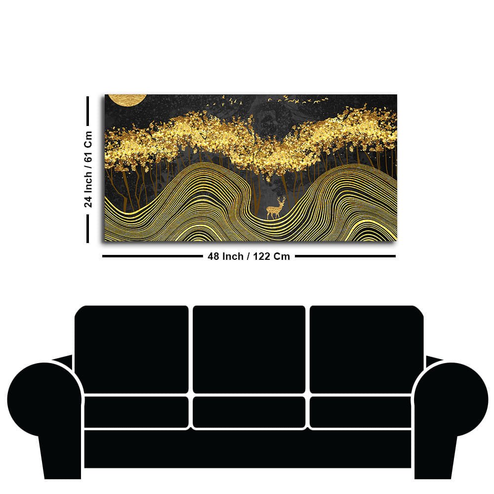 Miraculous Landscape with Golden Deer Texture Canvas Wall Painting - Decor Smart