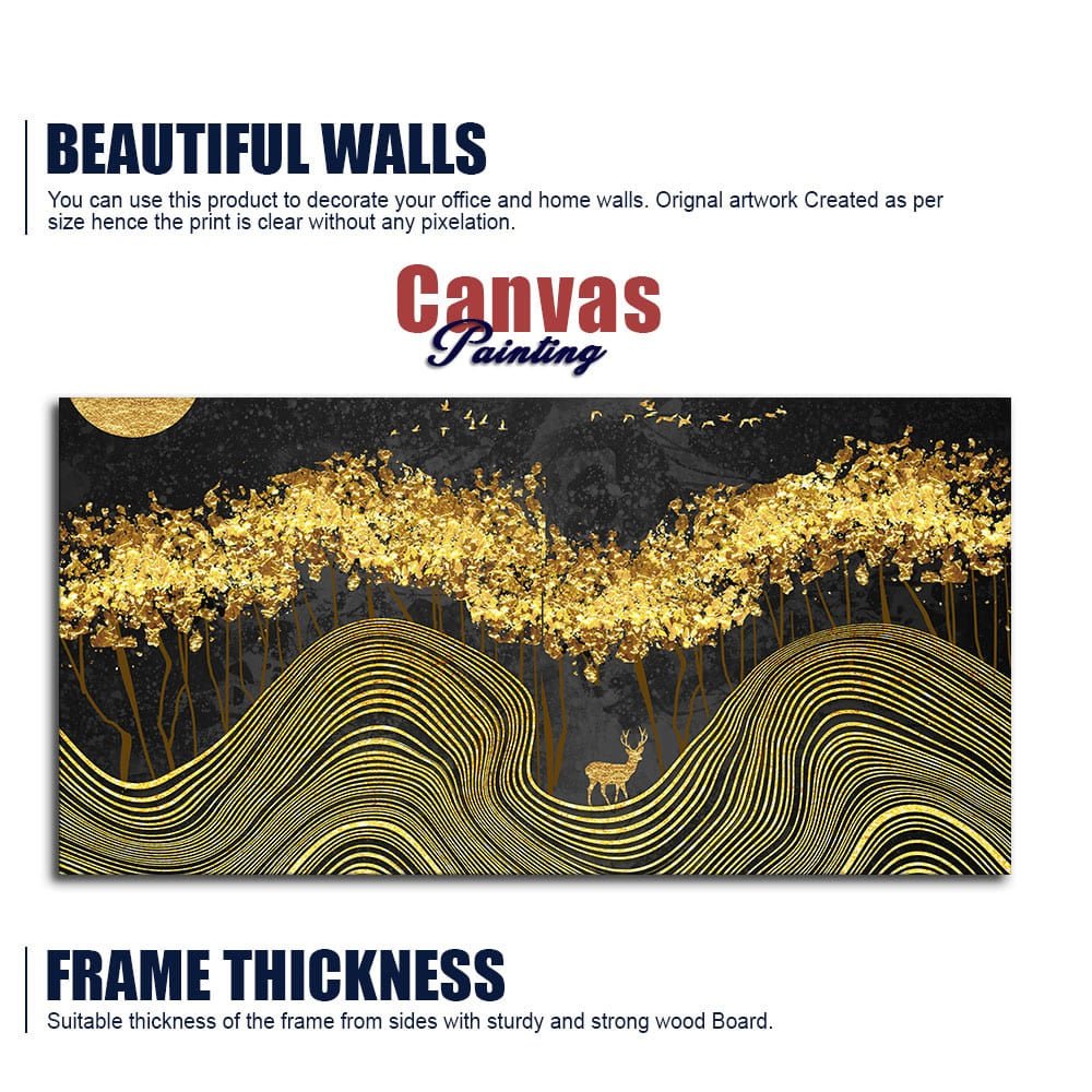 Miraculous Landscape with Golden Deer Texture Canvas Wall Painting - Decor Smart
