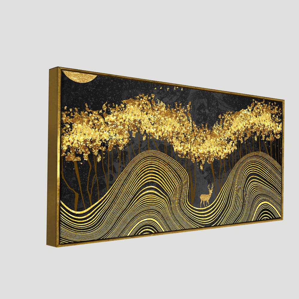 Miraculous Landscape with Golden Deer Texture Canvas Wall Painting - Decor Smart