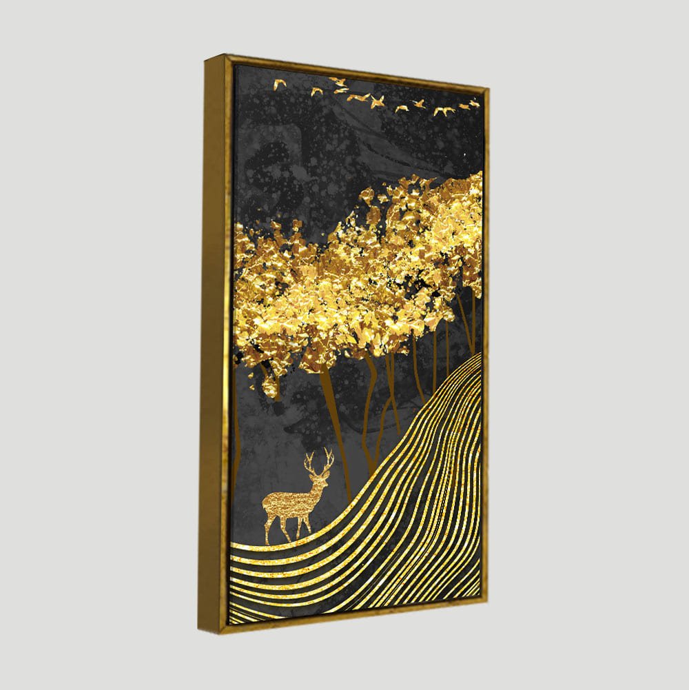 Miraculous Landscape with Golden Deer Texture Wall Painting - Decor Smart