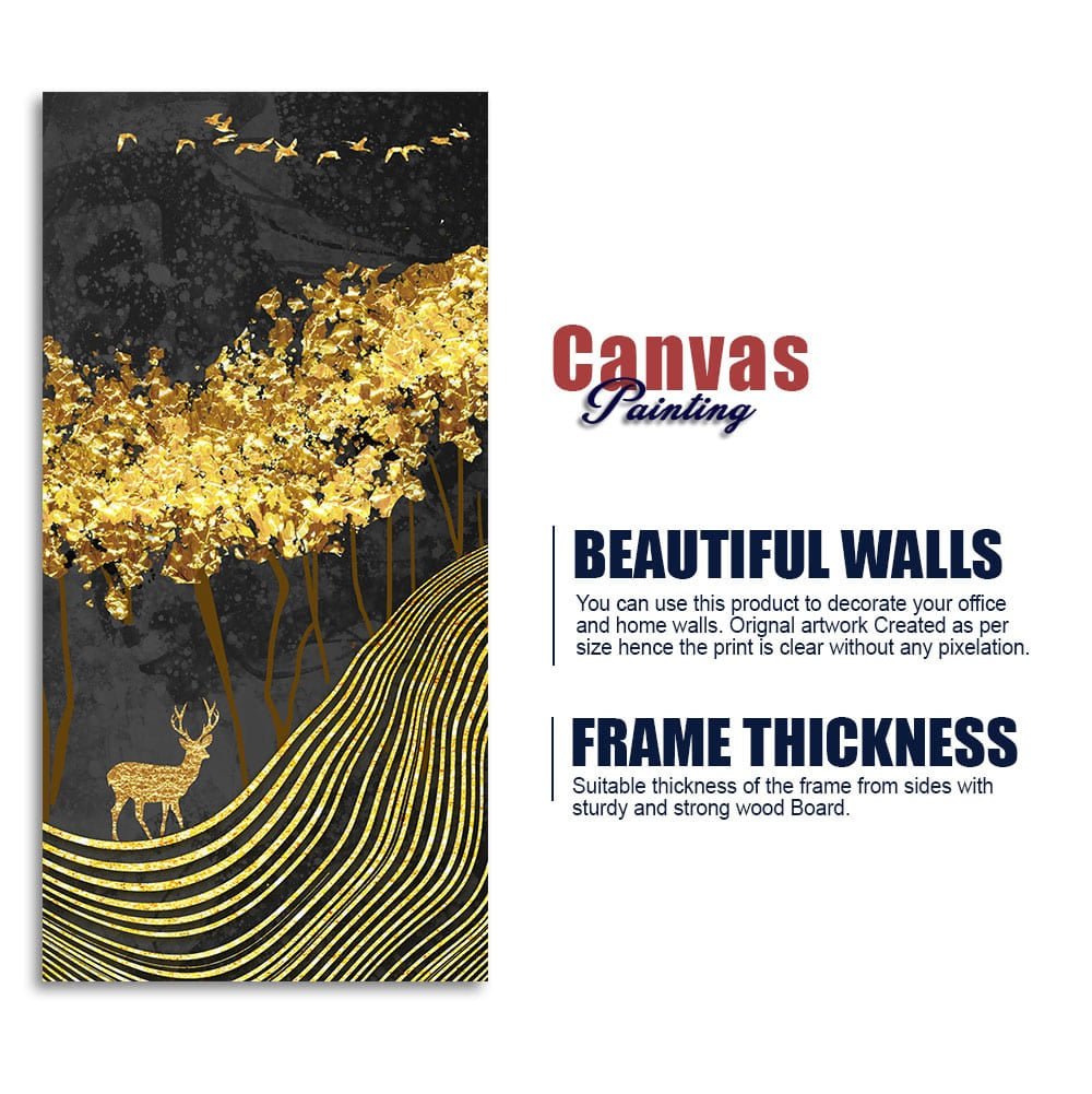 Miraculous Landscape with Golden Deer Texture Wall Painting - Decor Smart