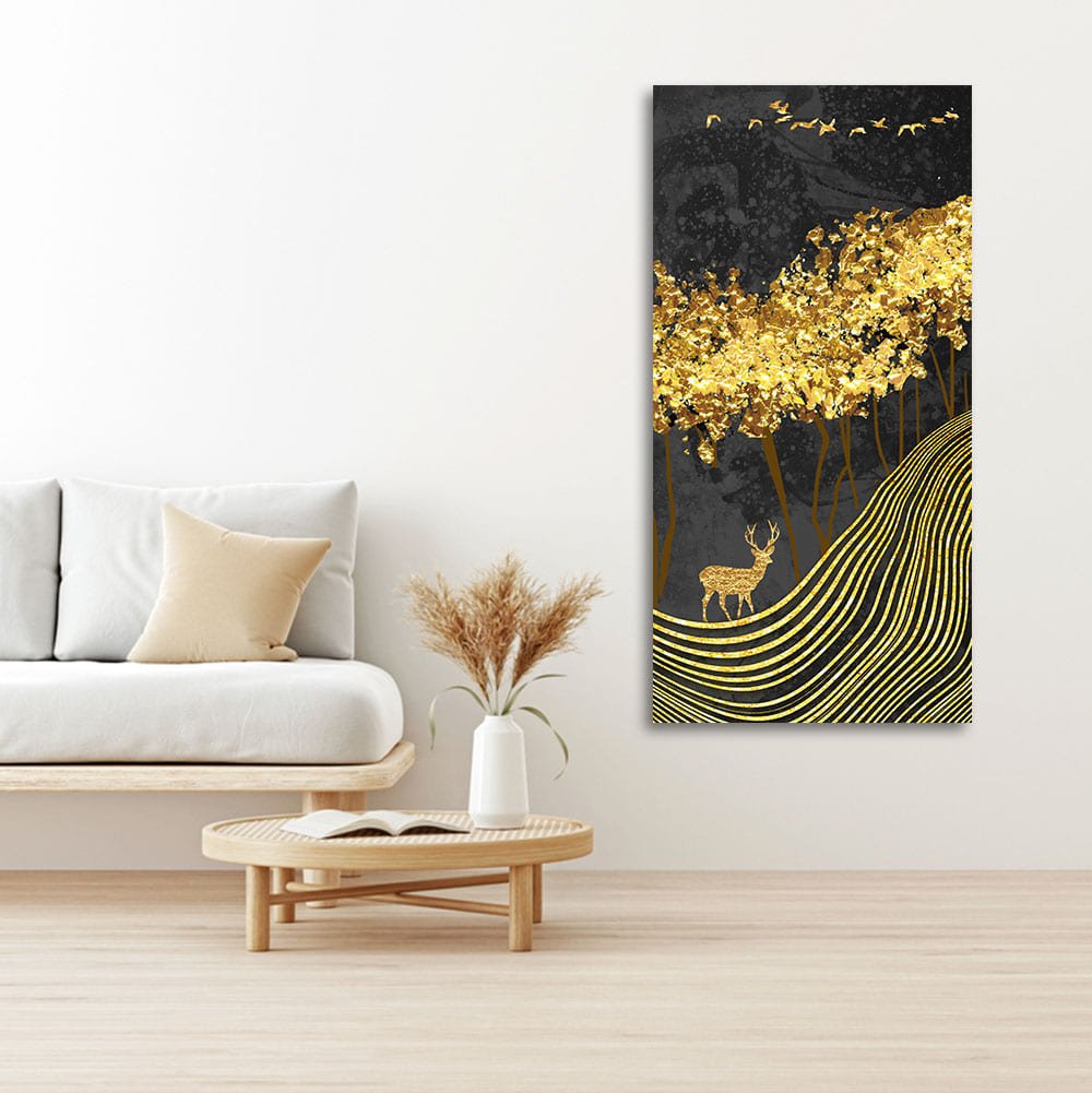 Miraculous Landscape with Golden Deer Texture Wall Painting - Decor Smart