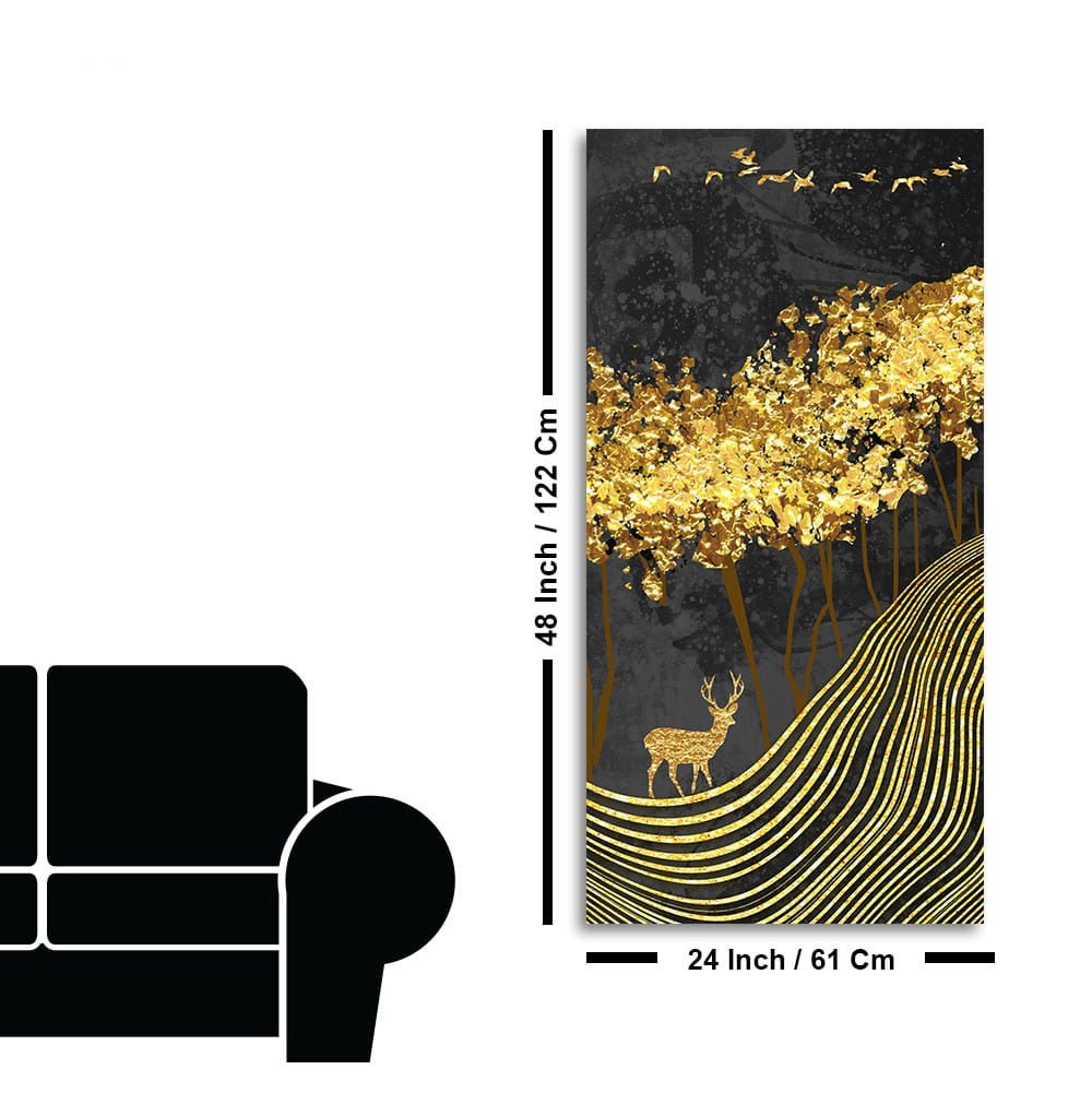 Miraculous Landscape with Golden Deer Texture Wall Painting - Decor Smart