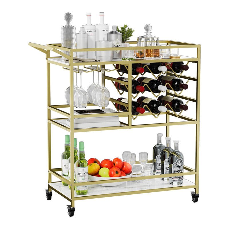Mirvjena 3 - Tier Metal Bar Cart with Wine Rack and Glass Storage - Decor Smart