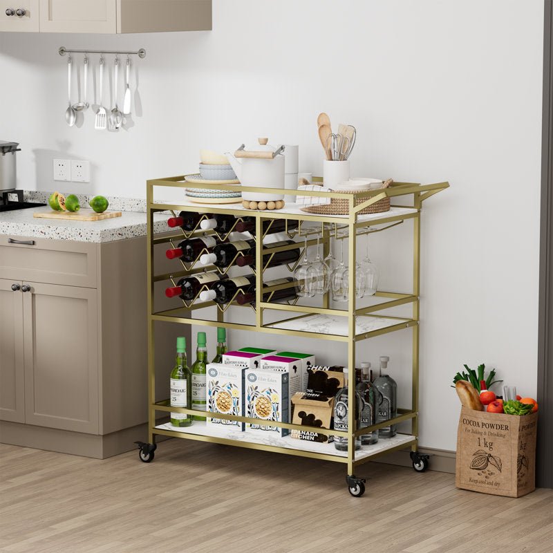 Mirvjena 3 - Tier Metal Bar Cart with Wine Rack and Glass Storage - Decor Smart