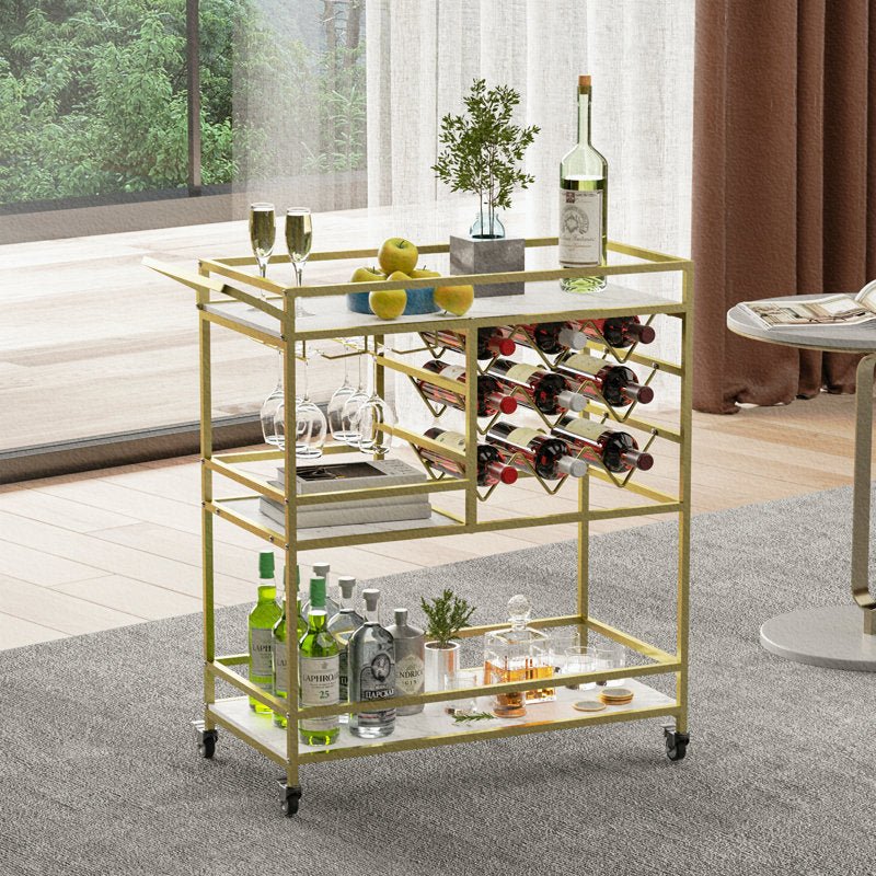 Mirvjena 3 - Tier Metal Bar Cart with Wine Rack and Glass Storage - Decor Smart