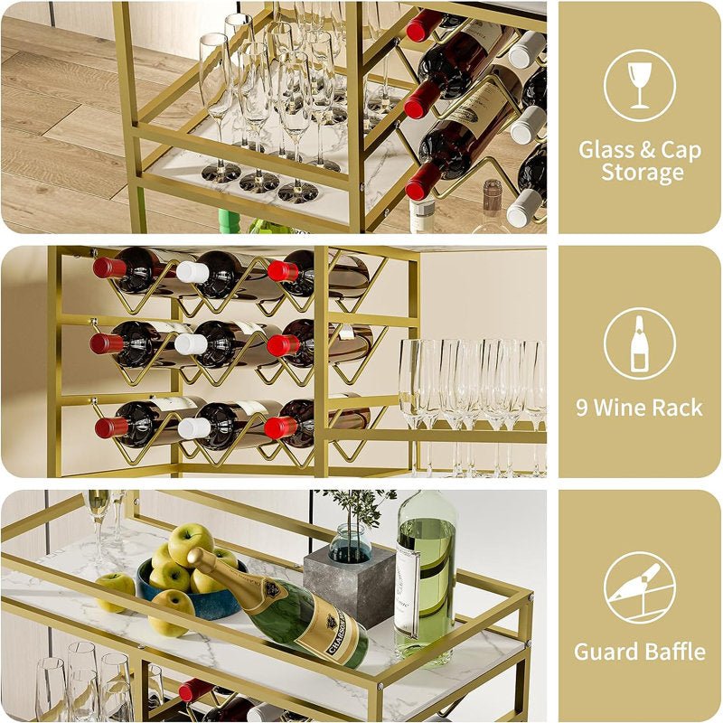 Mirvjena 3 - Tier Metal Bar Cart with Wine Rack and Glass Storage - Decor Smart