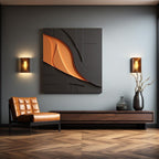 Modern 3D Wall Art Panel with Black and Orange Abstract Design