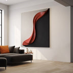 Modern 3D Wall Art Panel with Red Wave on Black and White Background