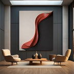 Modern 3D Wall Art Panel with Red Wave on Black and White Background