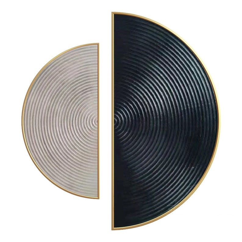 Modern 3D Wall Art Set in Black and Silver Half Circle Design