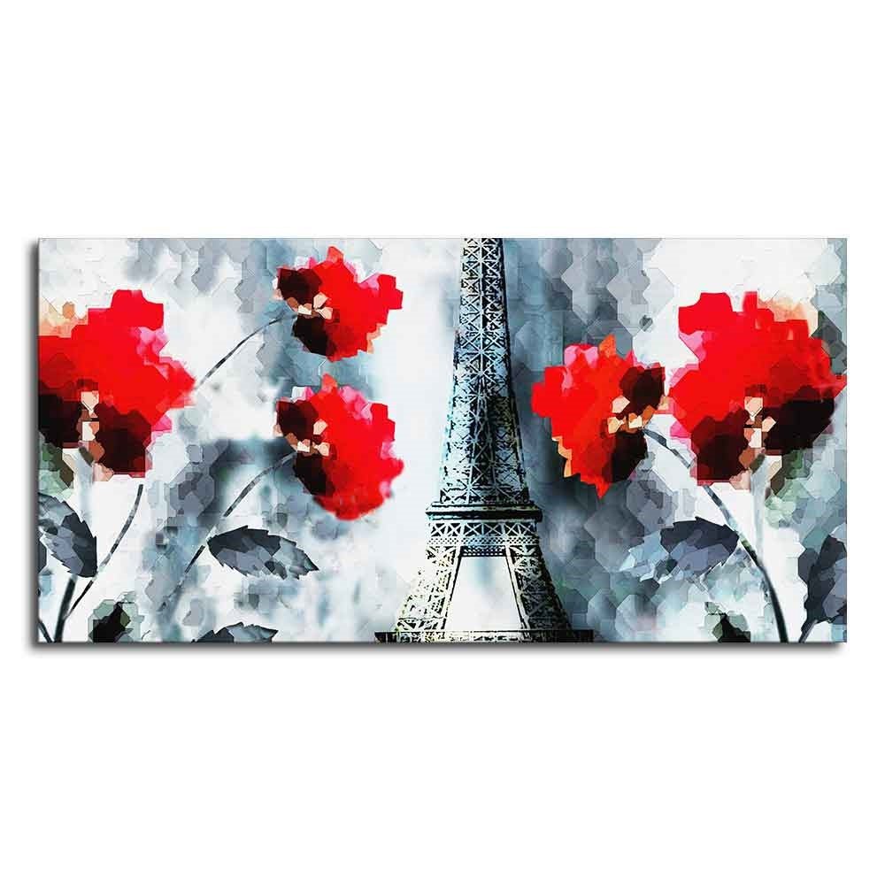 Modern Abstract Art Eiffel Tower and Flowers Wall Painting - Decor Smart
