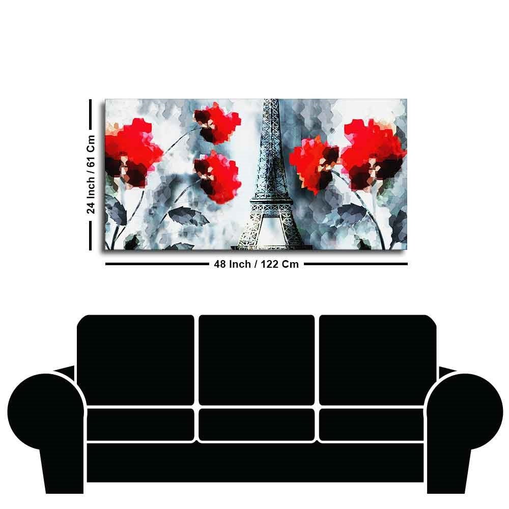 Modern Abstract Art Eiffel Tower and Flowers Wall Painting - Decor Smart