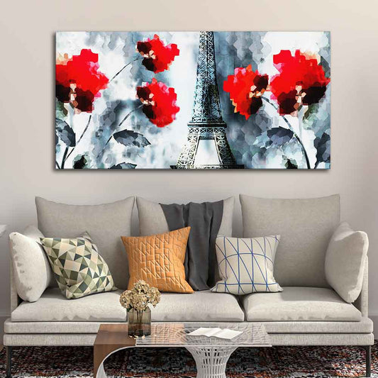Modern Abstract Art Eiffel Tower and Flowers Wall Painting - Decor Smart