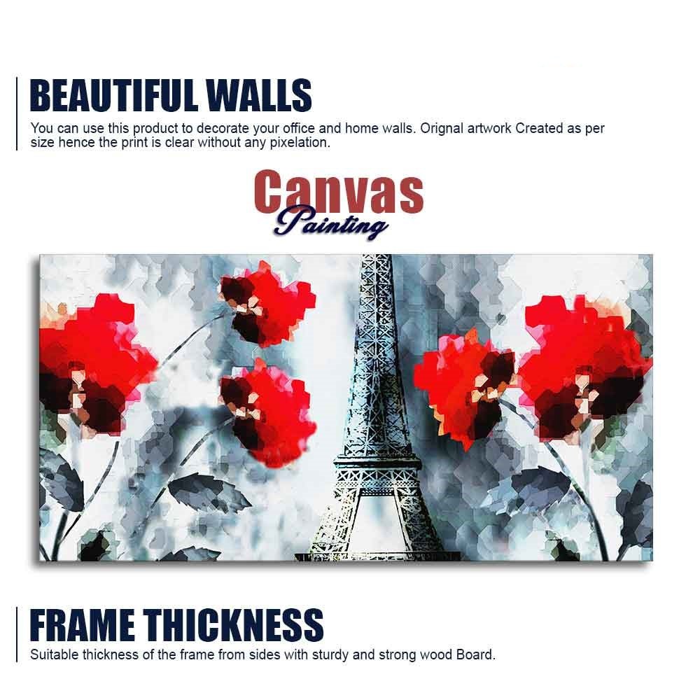Modern Abstract Art Eiffel Tower and Flowers Wall Painting - Decor Smart