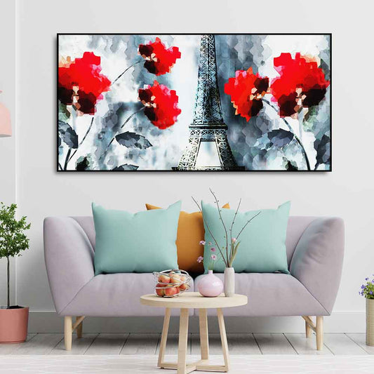 Modern Abstract Art Eiffel Tower and Flowers Wall Painting - Decor Smart