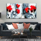 Modern Abstract Art Eiffel Tower and Flowers Wall Painting - Decor Smart