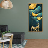 Modern Abstract Green Leaf with Deer Premium Canvas Wall Painting - Decor Smart