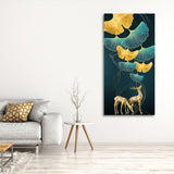 Modern Abstract Green Leaf with Deer Premium Canvas Wall Painting - Decor Smart