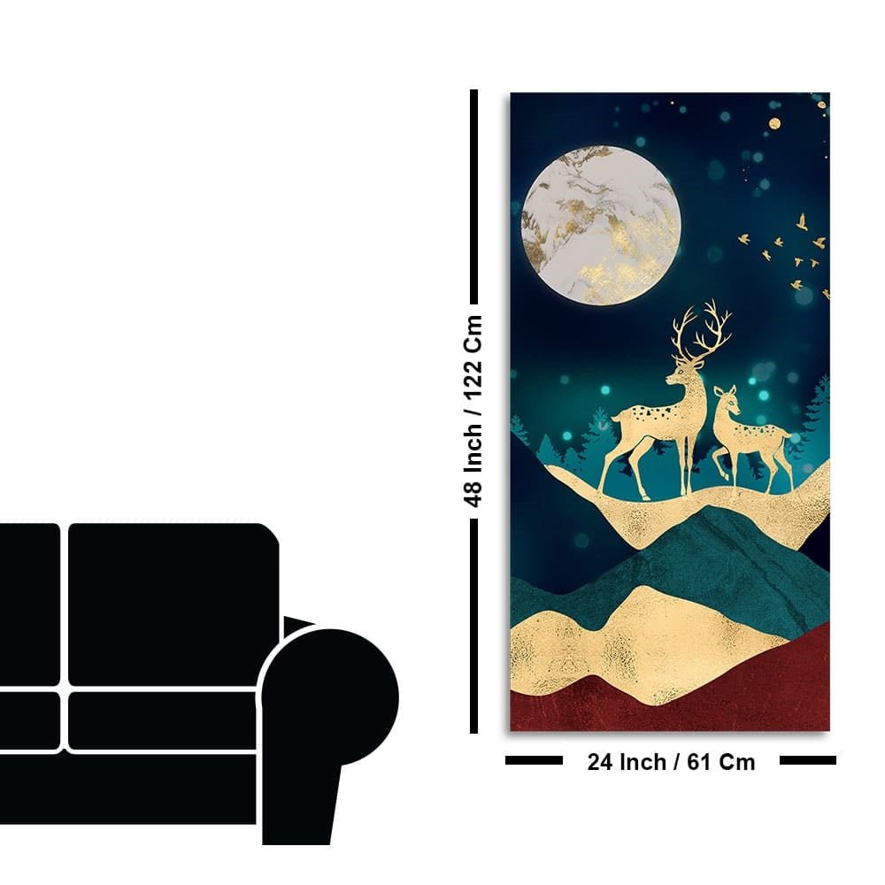 Modern Art of Mountains and Deer Premium Wall Painting - Decor Smart