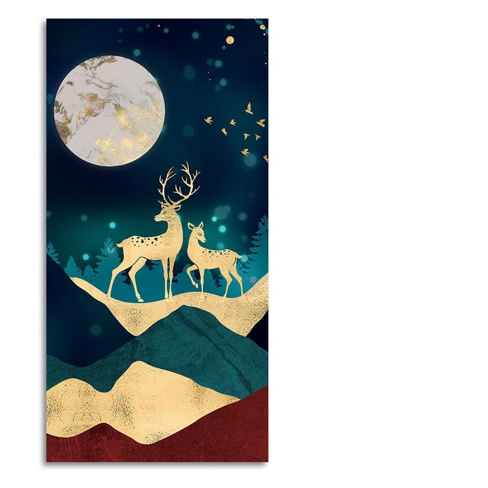 Modern Art of Mountains and Deer Premium Wall Painting - Decor Smart